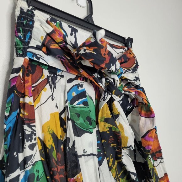 Chelsea & Theodore artsy abstract print handkerchief tie waist midi skirt xl NWT - Picture 4 of 8